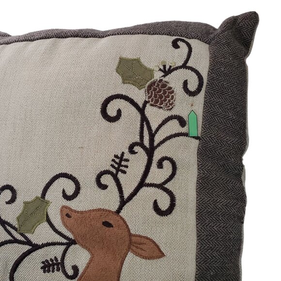 Decorative Deer & Pinecone Embroidered Pillow 16" x 16" - Picture 7 of 8